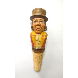 ANRI Job Trotter Charles Dickens Bottle Stopper Barware Italy Cork Vintage Wood